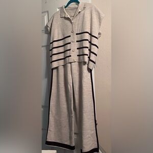 Two piece set Striped Cream and brown luxe Women's Jumpsuit